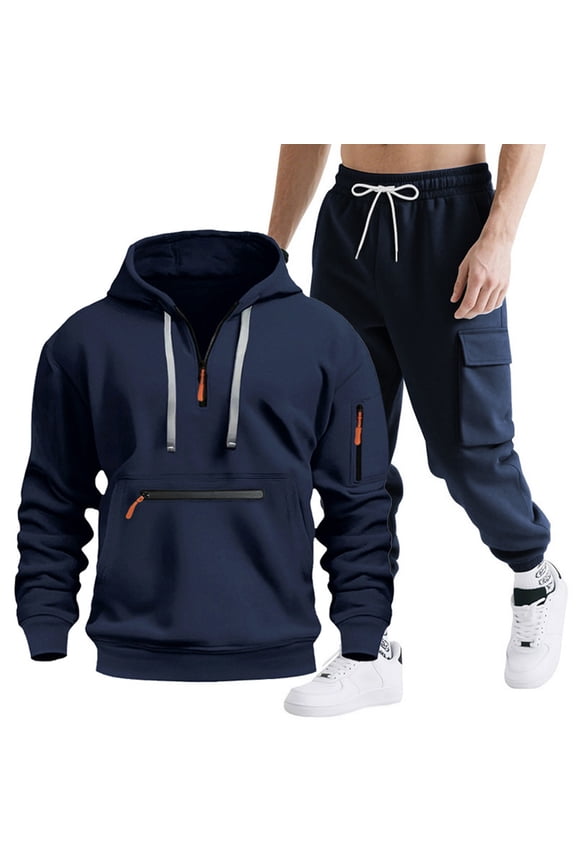 Sweat Suit for Men 2 Piece With Hoodie,Track Suit for Men Hoodies,Casual Workout Outfits Athletic Pocket 1/4 Zipper,Hooded Sweat Shirts and Sweatpants for Men