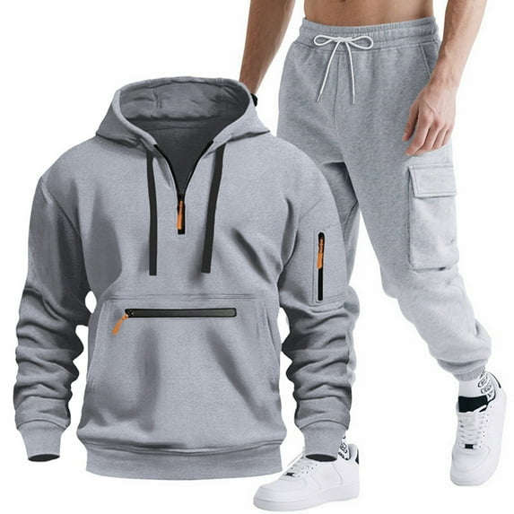 Vetsdori Sweat Suit for Men 2 Piece With Hoodie,Track Suits Sets Mens,Casual Workout Outfits Athletic Pocket Quarter Zipper,Hoodies and Sweatpants for Men