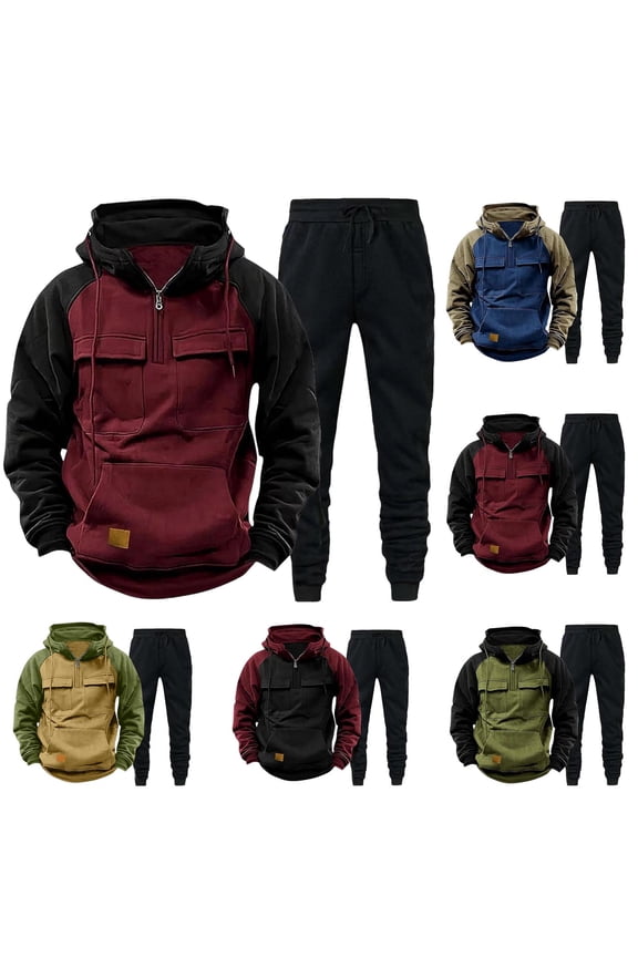 Sweatsuits for Men 2 Piece With Hoodie,Mens Tracksuits Set Hoodies,Loungewear Casual Workout Outfits Sports Athletic Gym Pocket Fleece Warm 1/4 Zipper,Hooded Sweatshirts and Joggings for Men