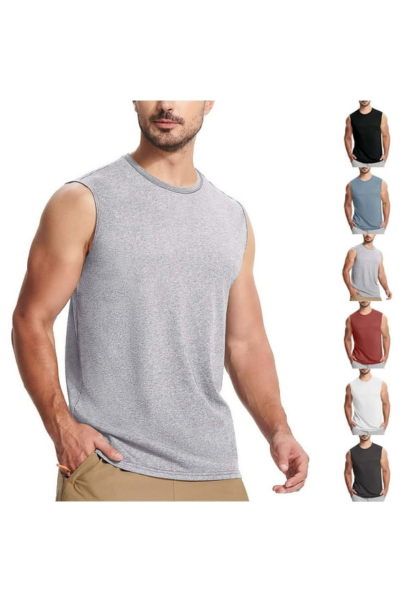 T Shirts for Men Sleeveless Fitness Tank Tops Solid Color Muscle Summer Undershirts,Workout Crew Neck Mens Shirts Outdoor,S