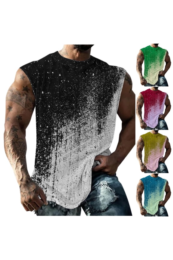 T Shirts for Men Sleeveless Muscle Tank Tops Graphic Crew Neck,Workout Slim Fit Summer Undershirts Mens Shirts Running,L