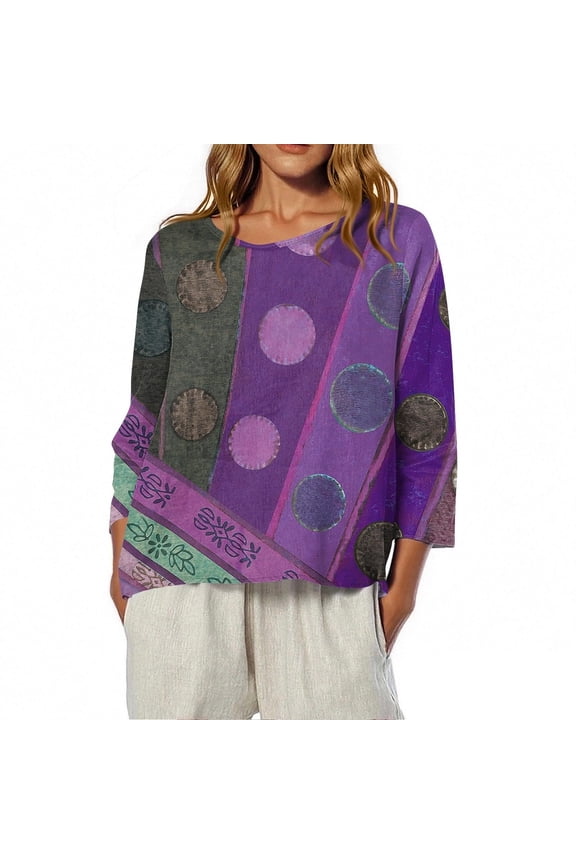 T-shirts for Women 3/4 Sleeve Pullover Loose Round Neck Graphic,Lightweight Juniors Tops Casual