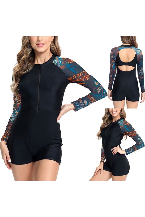 Tankini Bath Suits for Women 1 Piece Rashguard Swimwear Floral Print Vacation Boyleg Shorts,Zipper Ladies Swimsuits Swim Dress