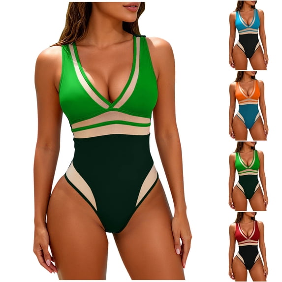 Vetsdori Tankini Bathing Suits for Women 1 Piece Tummy Control Swimwear Tummy Control Summer Removable Padded,Patchwork Color Womens Swim Suits Outfits