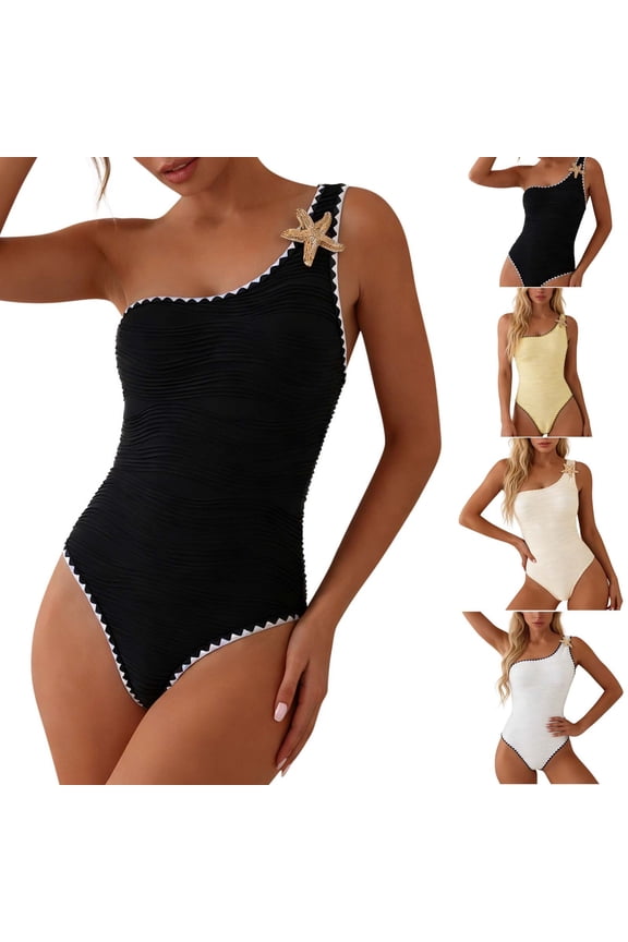 Tankini Swim Suits for Women One Piece Swimwear One Shoulder Solid Color,Holiday Ladies Bath Suits