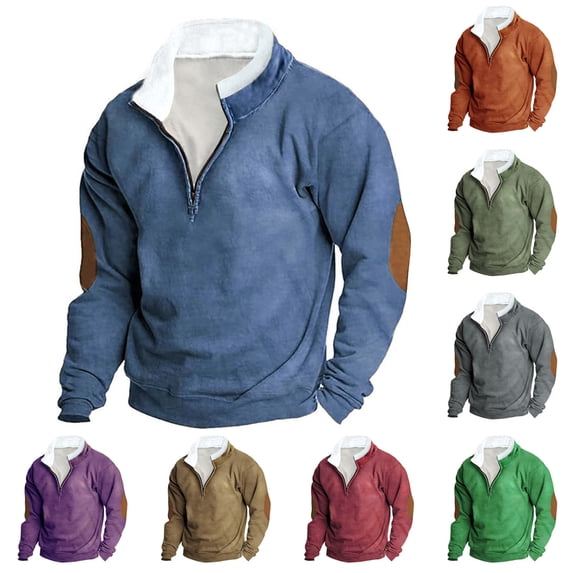 Vetsdori Thermal Sweatshirts for Men 1/4 Zipper Winter Pullover Long Sleeve Casual Stand up Collar Outdoor Shirts Color-block Mens Tops