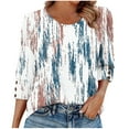 thumbnail image 1 of Vetsdori Three Quarter Sleeve T-shirts for Women Plus Size Pullover Casual Tunic Summer,Button up Graphic Juniors Tops Round Neck, 1 of 7