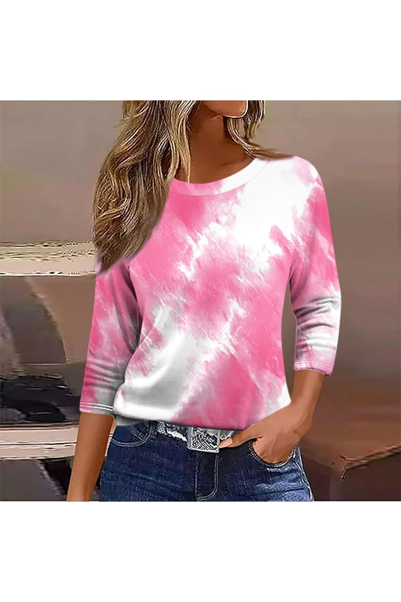 Three Quarter Sleeve Tops for Junior Plus Size Tunic Pullover Trendy Graphic,Dressy Summer Juniors Blouses Round Neck