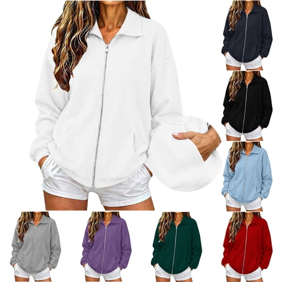 Vetsdori Tops Sweatshirts for Women Long Sleeve Pockets Zip up Winter Casual,Collared Comfy Womens Sweatshirts