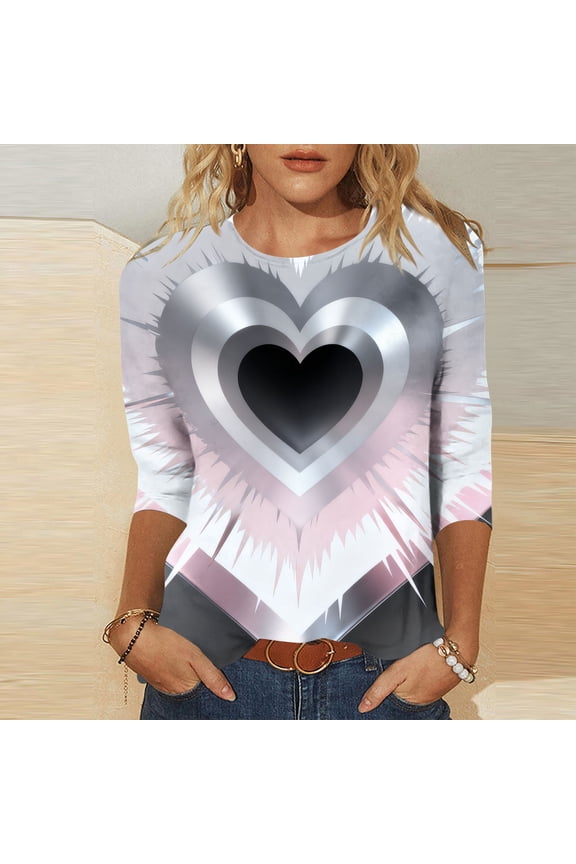 Tops for Junior Gifts for Girlfriend Graphic Pullover Valentine Trendy,Heart Print Crew Neck Cute Ladies Blouses Fashion