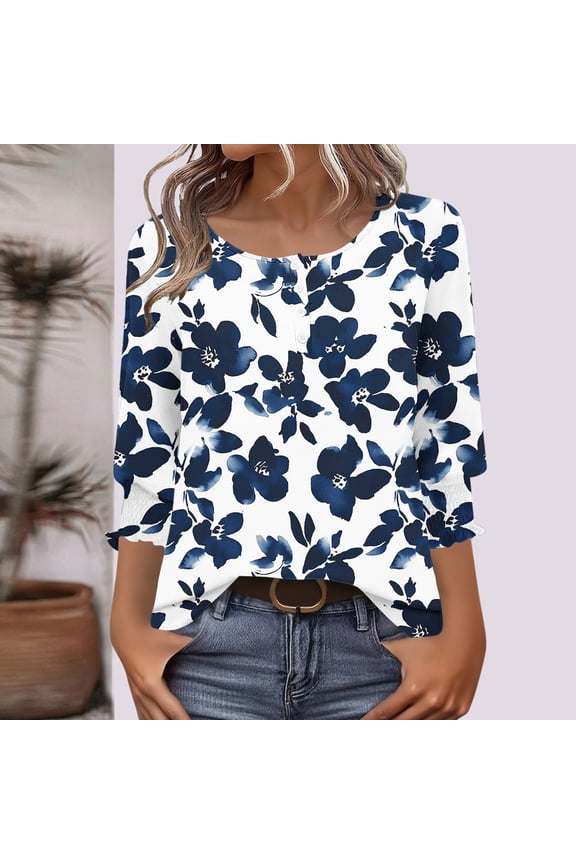 Tops for Women 3/4 Sleeve Tunic Pullover Dressy Graphic Button up Casual,Summer Fashion Juniors T-Shirts