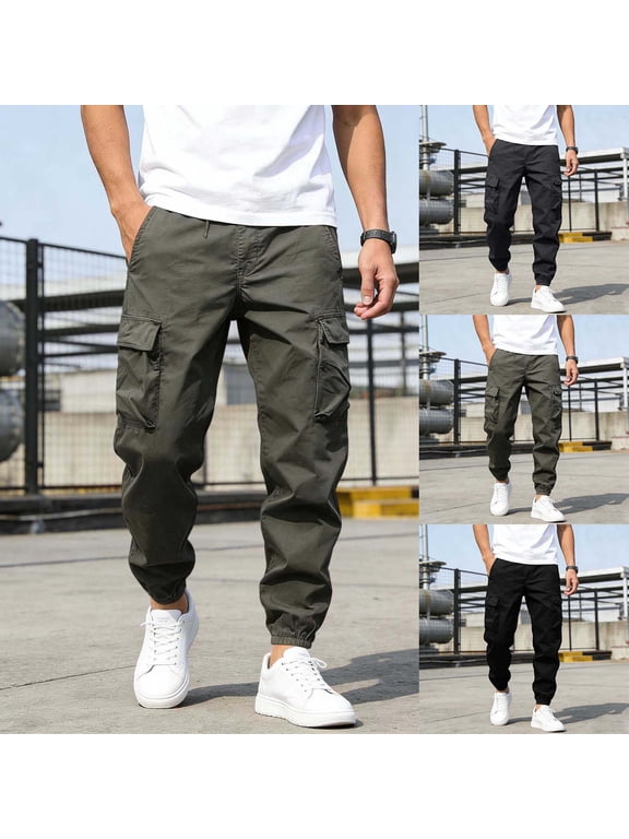 Travel Pants for Men's Elastic Waist Big and Tall Pockets Cargo Work Pantalones Joggers Mens Trousers Stylish