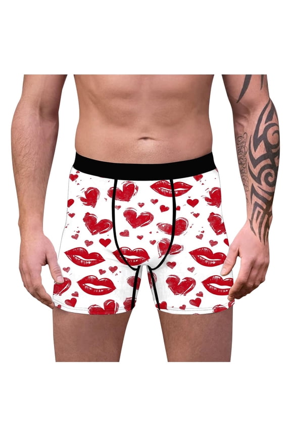 Trunks Underwear for Men Elastic Waist Cozy Valentines Boxers Holiday Gift for He Heart Print Mens Boxer Briefs Soft