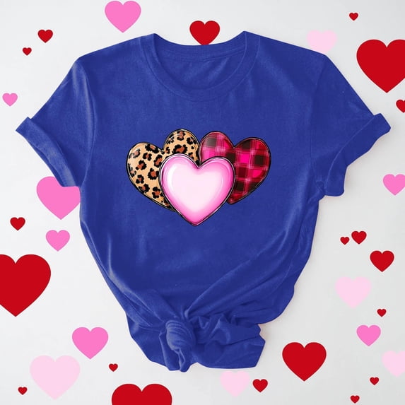 Vetsdori Valentine Shirts for Women Summer Short Sleeve Blouses Graphic Holiday Plus Size Crew Neck,Cute Fashion Ladies Tops