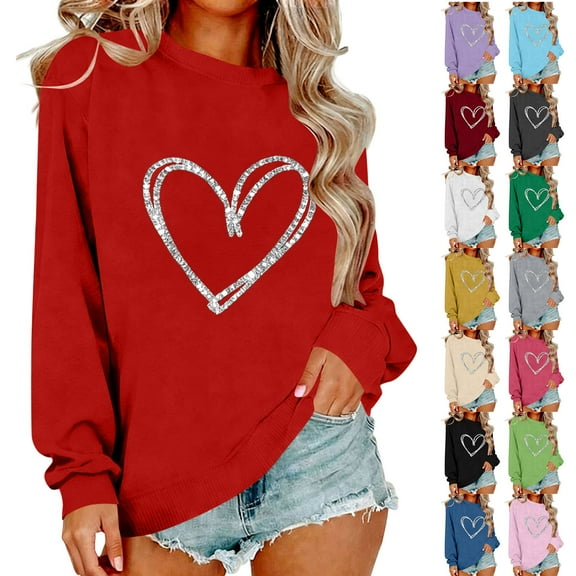 Vetsdori Valentine Sweatshirts for Women Pullover Valentine's Days Shirts Spring Crew Neck, Holiday Womens Sweatshirts Gifts for Girlfriend