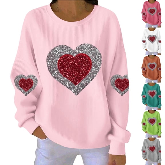 Vetsdori Valentine Sweatshirts for Women Valentine's Days Shirts Crew Neck Spring, Gifts for Girlfriend Love Heart Womens Sweatshirts