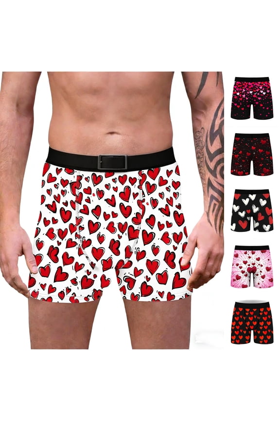 Valentine Underwear for Men Boxers Heart Print Cozy Trunks Gift for Men Soft Elastic Waist Casual Mens Boxer Briefs Trendy