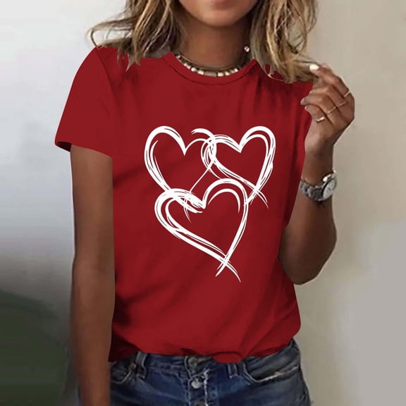 Vetsdori Valentine's Day T-Shirts for Women Graphic Blouses Cute Short Sleeve Crewneck,Trendy Pullover Juniors Tops Summer