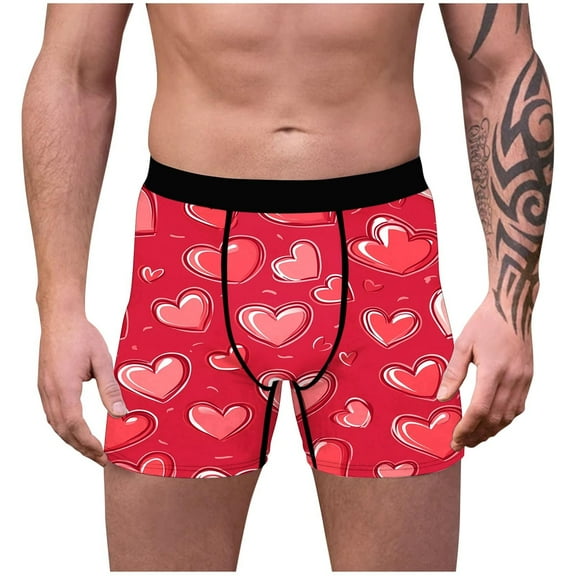 Vetsdori Valentines Boxers for Men Casual Cozy Trunks Boxer Briefs Heart Print Soft Trendy Mens Underwear Gift for Men