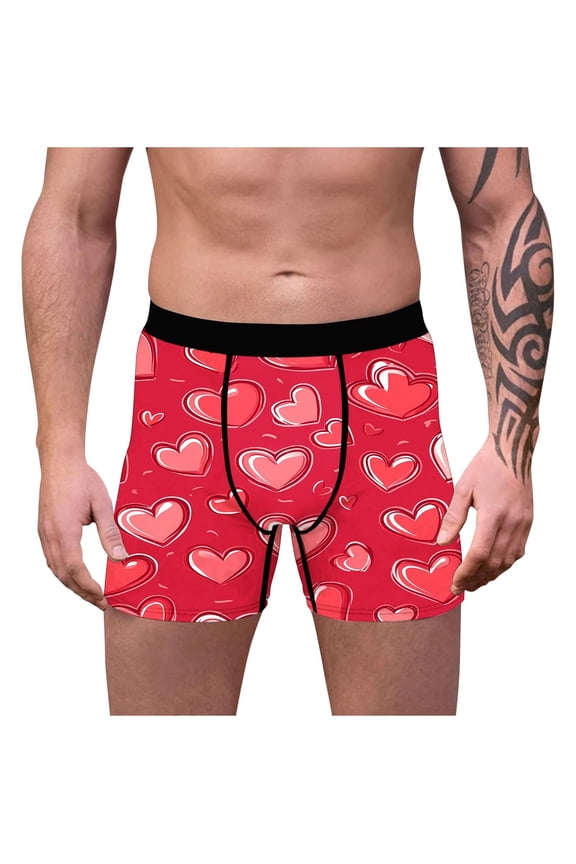 Valentines Boxers for Men Casual Cozy Trunks Boxer Briefs Heart Print Soft Trendy Mens Underwear Gift for Men