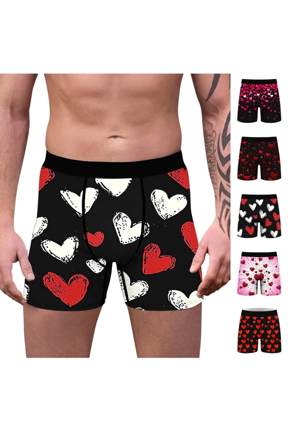 Valentines Boxers for Men Elastic Waist Cozy Boxer Briefs Trunks Ropa Hombre Heart Print Gift for Husband Mens Underwear Soft