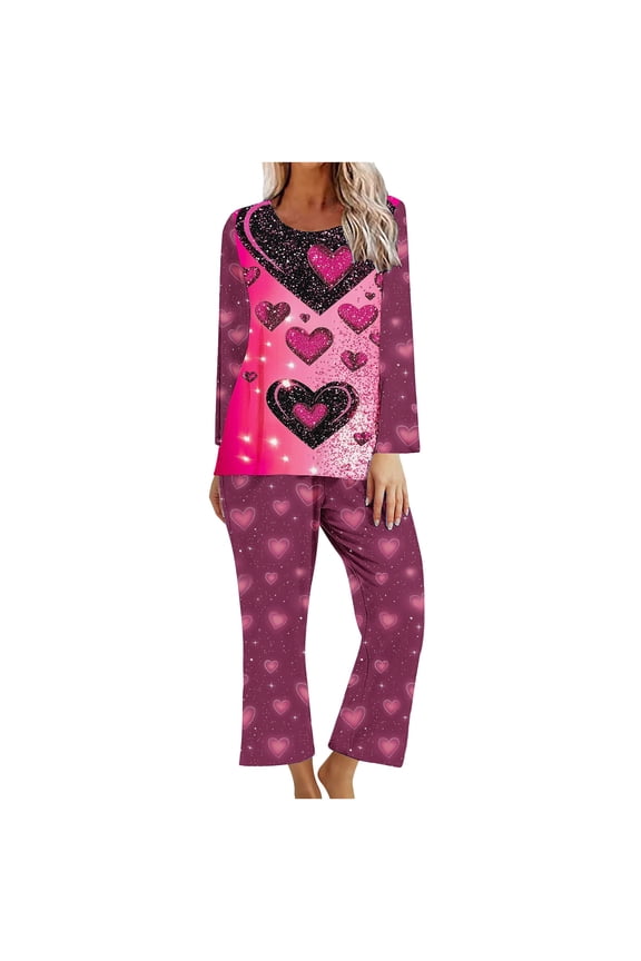 Valentines Pajama Sets for Women Gifts for Girlfriend Soft Sleepwear Loungewear Valentines Day , 2 Pieces Spring Womens Pajamas Nightwear,Hot Pink