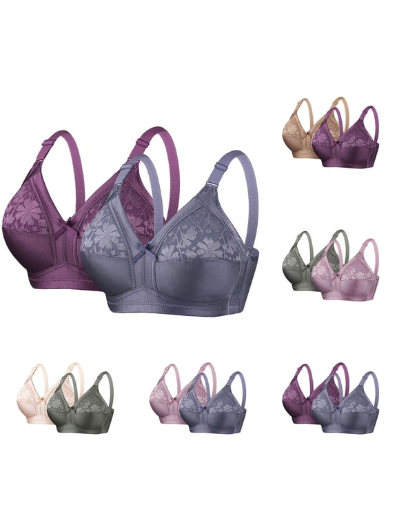 Wireless Bras for Women Push up Bralette Plus Size Lace 2 Pack Lift Bust Soft Womens Large Bust Bras Adjustable Strap