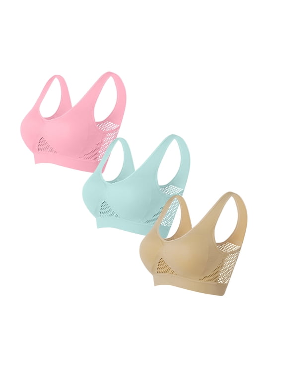 Wireless Sports Bras for Women Plus Size 3 Pack Bra Cozy Pullover Bralette Breathable Womens Underwear Seamless, Size XL