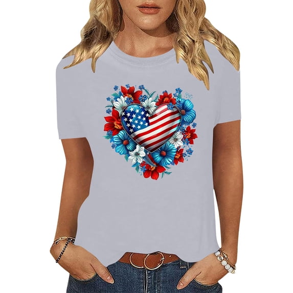 Vetsdori Women's American Shirts 4th of July Casual Pullover Short Sleeve Red White and Blue , Independence Day Red White and Blue Crew Neck Graphic Tops for Women Fashion