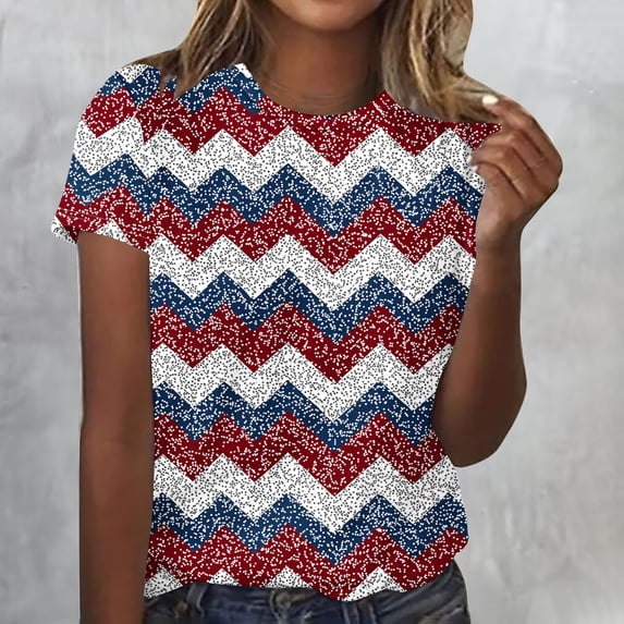 Vetsdori Women's American T Shirts Summer Short Sleeve Pullover July 4th Independence Day , Red White and Blue Crew Neck Red White and Blue Fashion Tops for Junior Casual