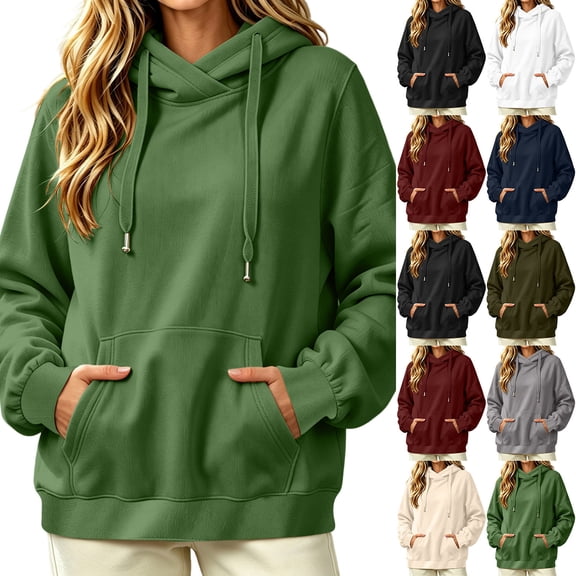 Vetsdori Women's Hooded Sweatshirts Solid Color Drawstring Pullover Long Sleeve Hoodies,Winter Pockets Fashion Para Mujer Tops for Women