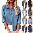 thumbnail image 1 of Vetsdori Women's Long Sleeve Shirts Demin Collar Button down Blouses Plain,Loose Trendy Pockets Tops for Ladies Trendy, 1 of 9