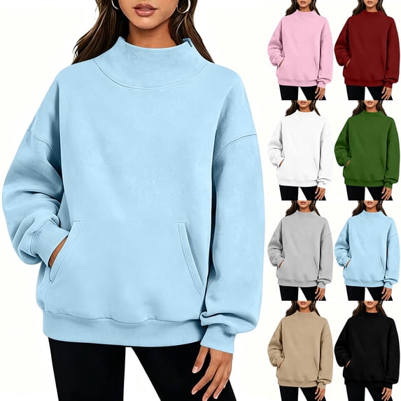Vetsdori Women's Long Sleeve Tops Pockets Crew Neck Pullover Solid Color Loose,Fashion Fashion Sweatshirts Shirts for Ladies