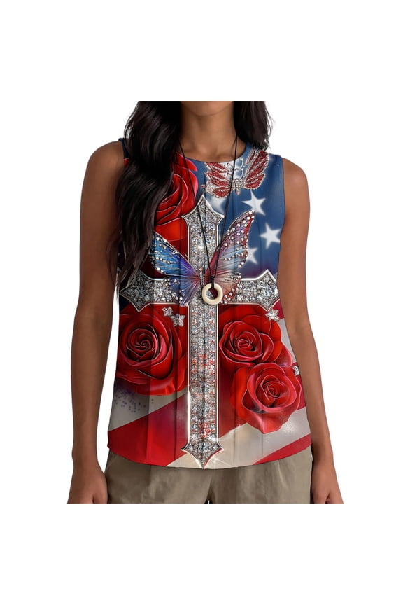 Women's Red White and Blue Clothes Casual Summer Tshirts July 4th Camisole Undershirts Work Patriotic Fashion Tops for Junior Sleeveless