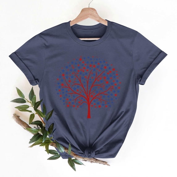 Vetsdori Women's Short Sleeve Shirts American Flag USA Years Anniversary Pullover Red White and Blue Independence Day,Casual Graphic Fourth of July Summer Shirts for Women Crew Neck