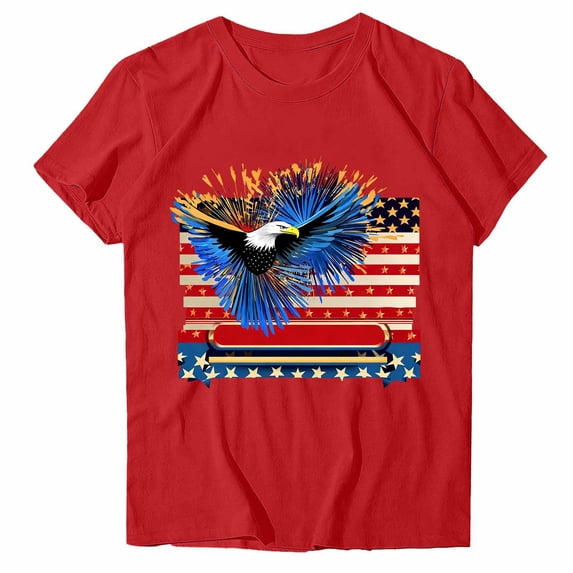 Vetsdori Women's Short Sleeve T Shirts Patriotic USA Years Anniversary Pullover Red White and Blue Summer 4th of July Casual,Independence Day Crew Neck Shirts for Women Graphic