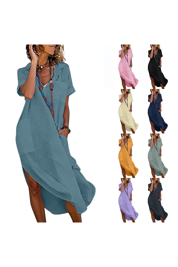 Women's Sleeveless Midi Dresses Sundress Slip Dress Holiday Plain Tank Cotton Linen,Summer Dress for Women Crew Neck