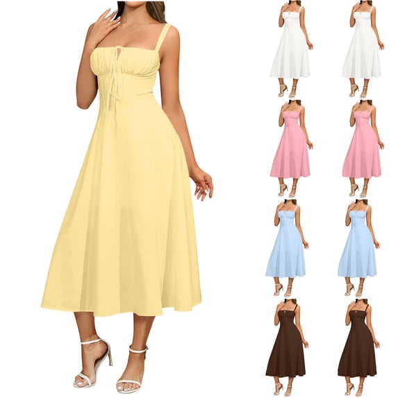 Vetsdori Women's Sleeveless Midi Dresses Sundress Slip Dress Summer Holiday,Plain Tank Dress for Women Mujer