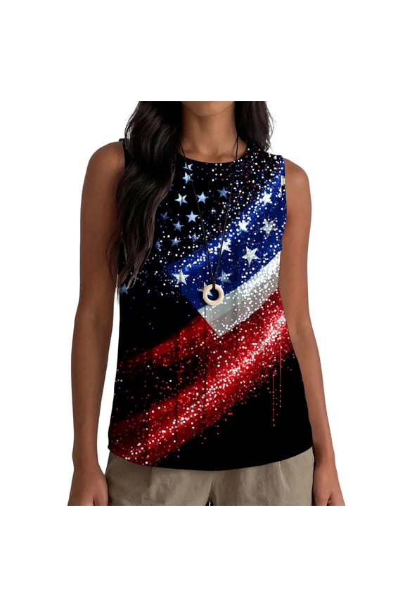 Women's Sleeveless Tank Tops Work Summer Tshirts Red White and Blue Casual Camisole Fashion July 4th Undershirts Tops for Junior Patriotic