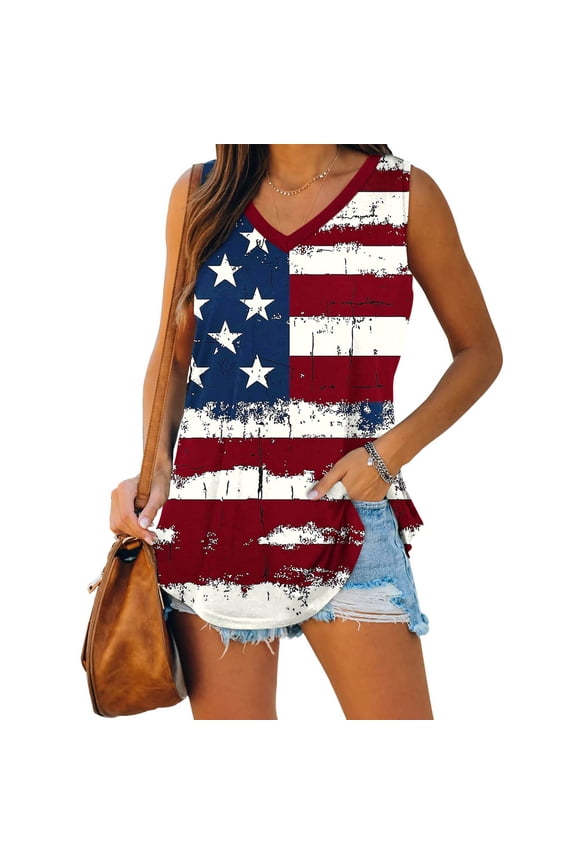 Women's Summer Tank Tops Work July 4th Tshirts Red White and Blue Camisole Casual Sleeveless Fashion Independence Day Tops for Junior Patriotic