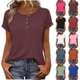 thumbnail image 1 of Vetsdori Women's Work Fashion Spring/Summer Plain Clothing Solid Color Base T-shirt Button Short Sleeve V-neck Top/Shirt, 1 of 9