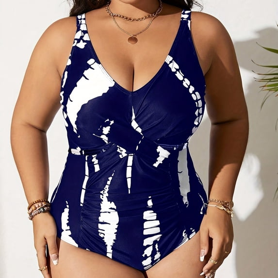 Vetsdori Womens 1 Piece Swimsuits Tankini Plus Size Swimwear Tummy Control,Holiday Print Outfits Strap Bath Suits for Ladies