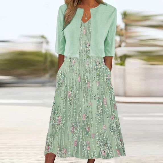 Vetsdori Womens 2 Piece Cardigans and Cover up Summer dress Midi Dresses Sundress Slip Dress Floral Print,Sleeveless V-Neck Dress for Women Outfits Casual