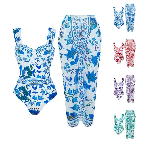 Vetsdori Womens 2 Piece Swimwear Modest Bathing Suits Tankini Holiday Summer Floral Print,Swimsuits for Ladies Tops and Pants
