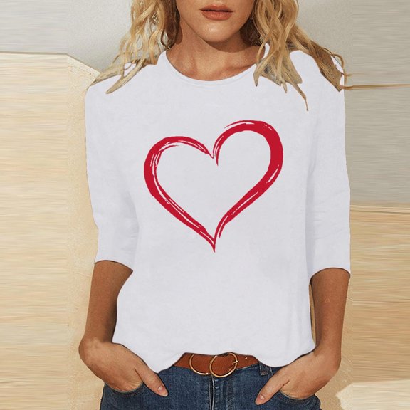 Vetsdori Womens 3/4 Sleeve Shirts Summer Graphic Blouses Cute Valentine's Day,Crew Neck Pullover Fashion Tops for Junior Holiday