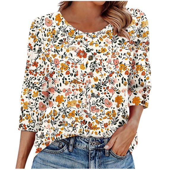 Vetsdori Womens 3/4 Sleeve Tops Button up Pullover Plus Size Tunic,Summer Casual Graphic T-shirts for Junior Gift