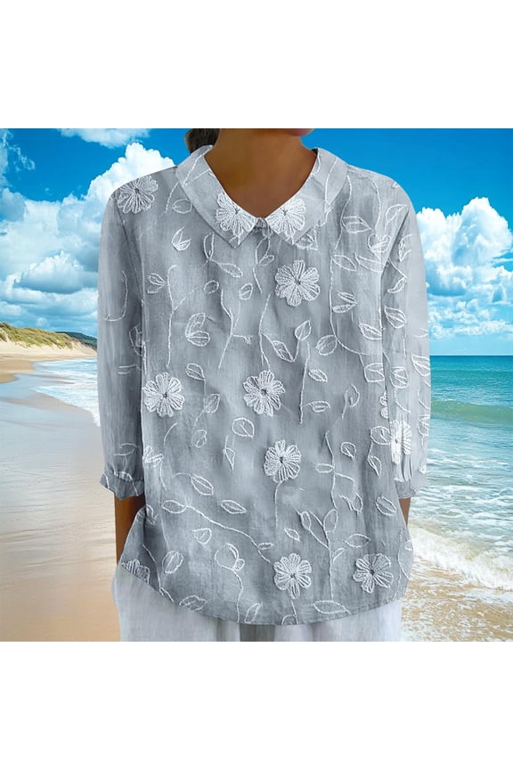 Womens 3/4 Sleeve Tops Dressy Pullover Collared Graphic Round Neck,Summer Blouses for Woman Lightweight