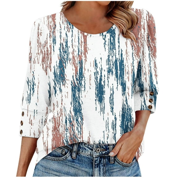 Vetsdori Womens 3/4 Sleeve Tops Plus Size Pullover Casual Tunic,Button up Summer Crew Neck Graphic T-Shirts for Womens