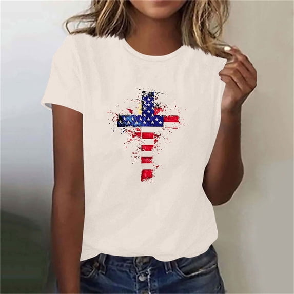Vetsdori Womens American Flag Shirts USA Years Anniversary Summer Pullover Graphic Red White and Blue,Crew Neck Casual 4th of July Independence Day T-shirts for Women Short Sleeve