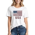 thumbnail image 1 of Vetsdori Womens American Flag T Shirts Short Sleeve USA Years Anniversary Pullover Crew Neck Graphic,Red White and Blue Fourth of July Casual Independence Day Tops for Women Summer, 1 of 3
